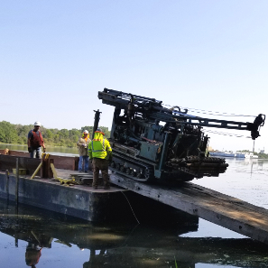 Drill rig coming off barge