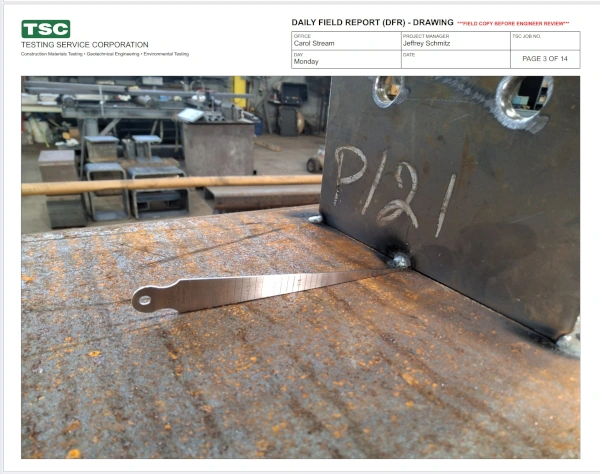Welding Inspection Report page
